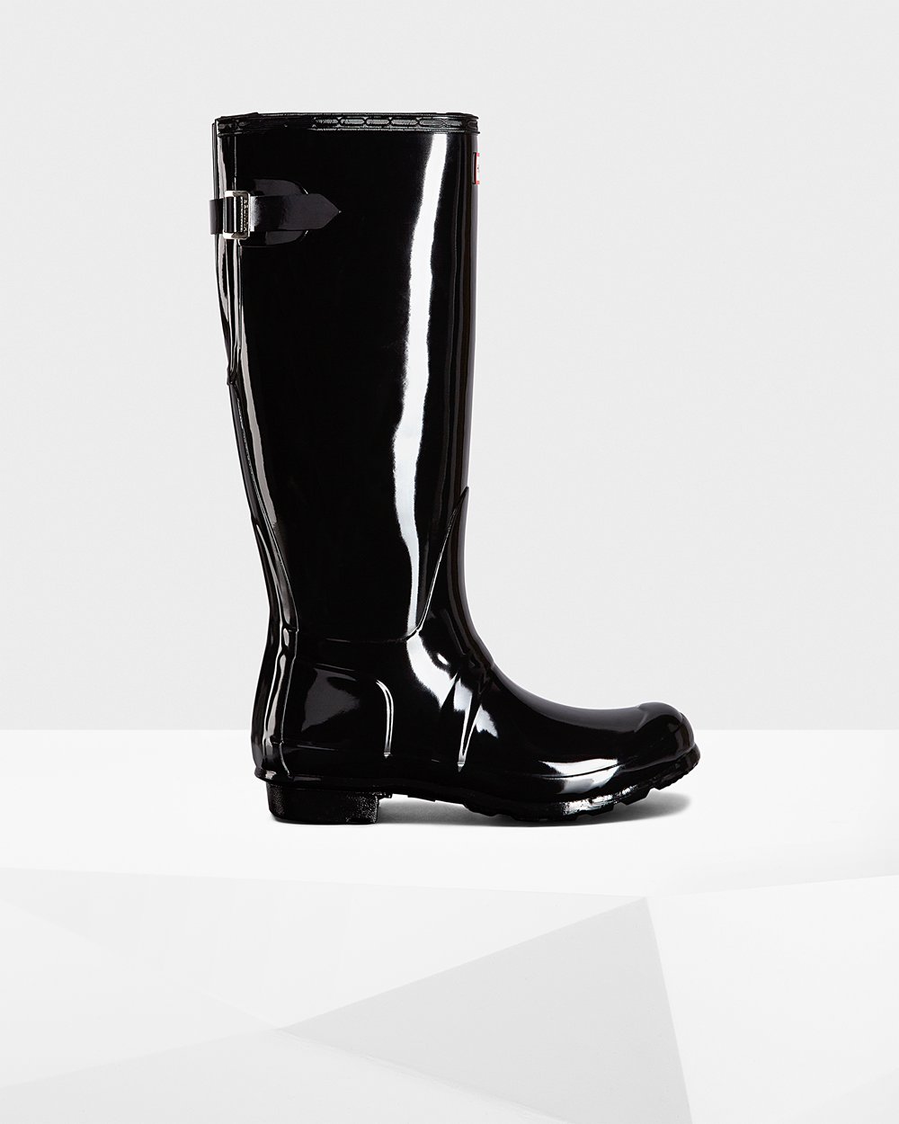 Womens Hunter Original Back Adjustable Gloss - Tall Rain Boots Black - 1429-KYEVP